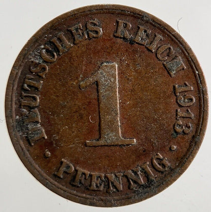 1913 Germany 1 Pfennig Coin | Fine Collectable Grade
