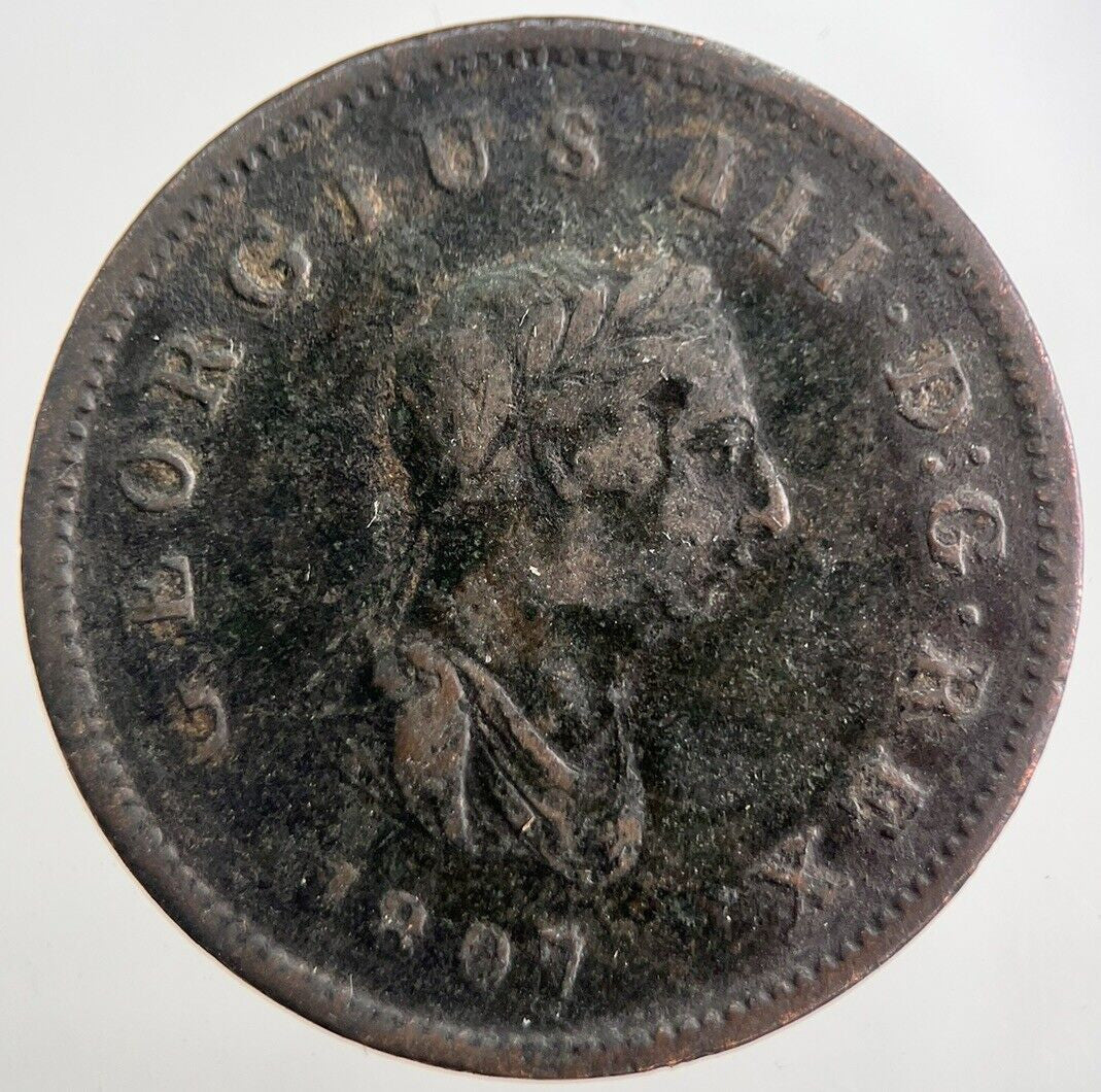 1807 George 3rd III Half - Penny British Coin | Fine Collectable Grade | a7529