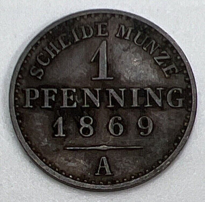 1869 - A Germany One Pfennig Coin | Fine Collectable Grade | a591