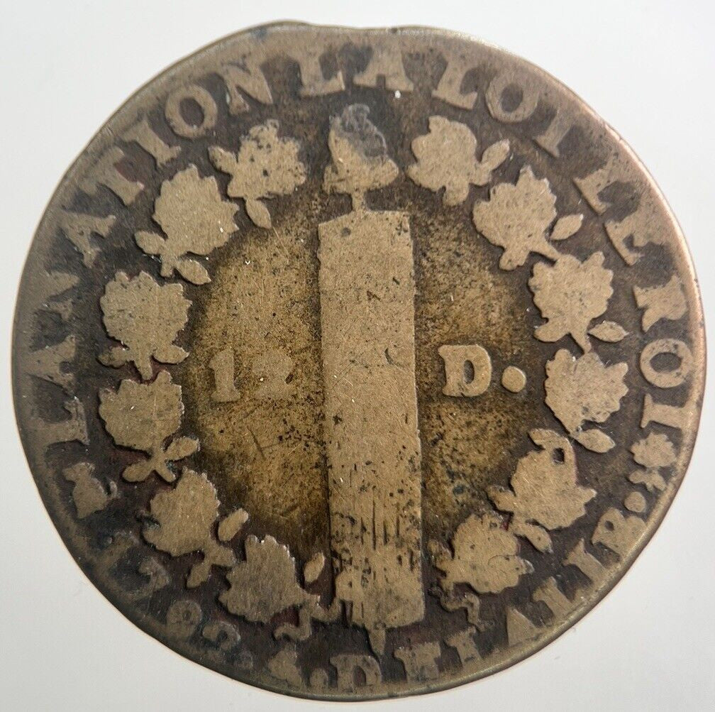 1792 Louis XVI France 1 Sol 12 Deniers Coin | Collectable Grade | a8098