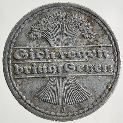 1921 - J Germany 50 Pfennig Coin | Fine Collectable Grade
