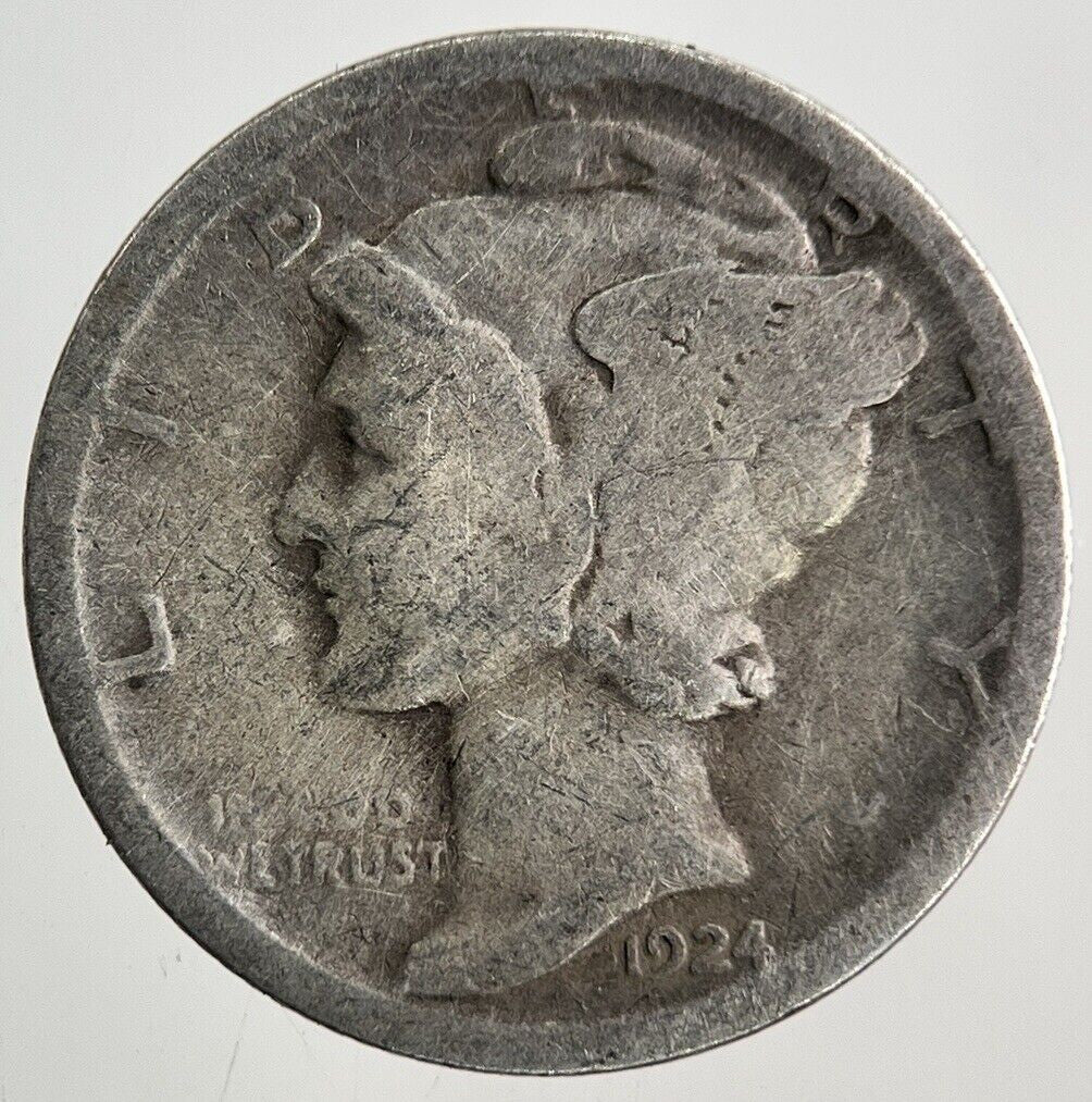 1924 - S US USA Mercury One Dime Silver Coin | Collectable Grade