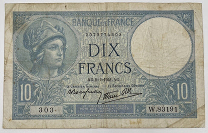 Old Vintage France 10 Dix Francs Banknote | Collectable Grade