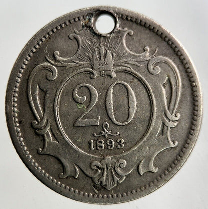 1893 Austria 20 Heller Coin | Fine Collectable Grade