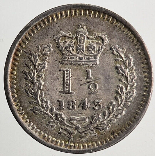 1843 Victoria Silver Three - Half - Pence Coin | Very High Grade