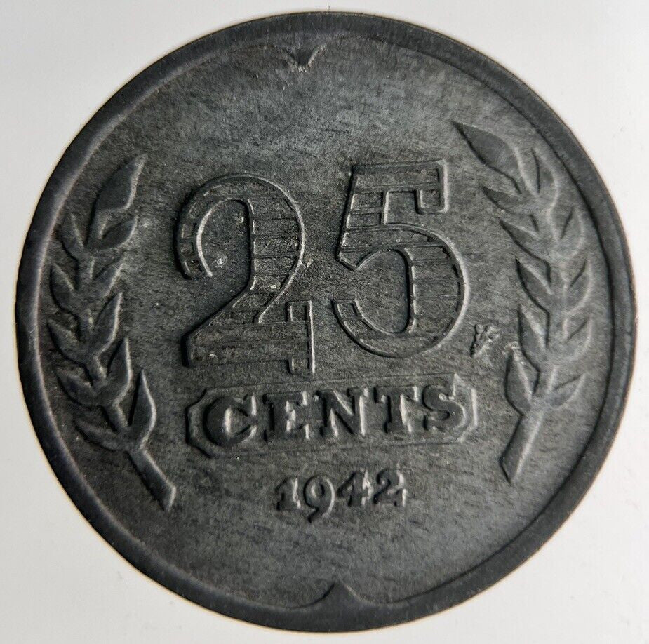 1942 Netherlands 25 Cents Coin | Fine Collectable Grade