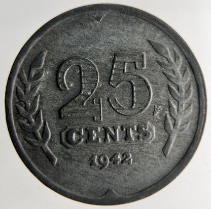 1942 Netherlands 25 Cents Coin | Fine Collectable Grade