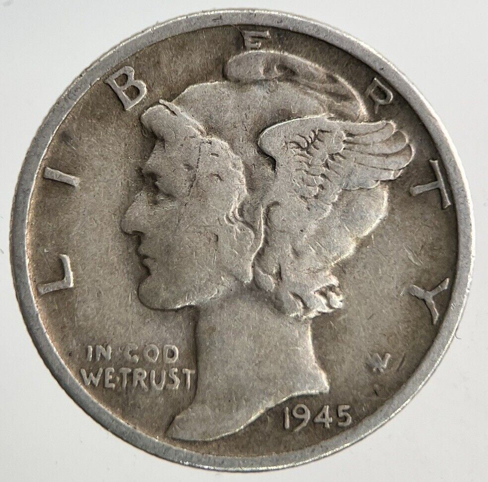 1945 - S US USA Mercury Dime Silver Coin | Very High Grade
