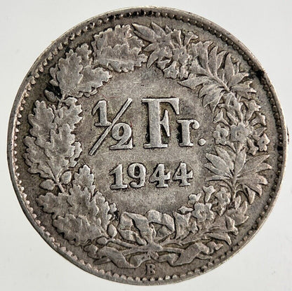 1944 Switzerland Swiss 1/2 Half Franc Silver Coin | Fine Collectable Grade