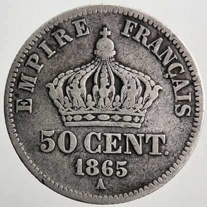 1865 France 50 Cent Silver Coin | Collectable Grade | a3637
