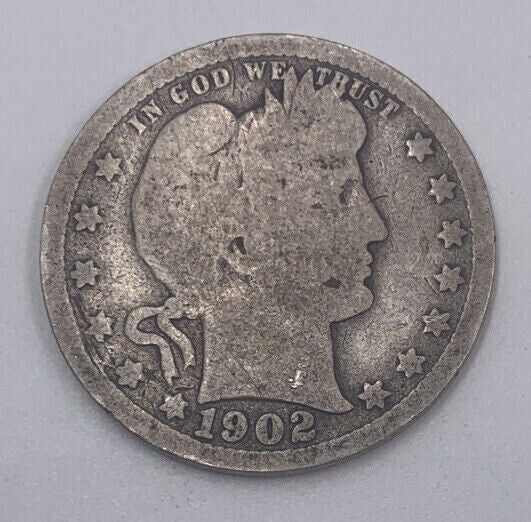 1902 US USA Barber Quarter | American Silver Coin | Fair Grade | a215