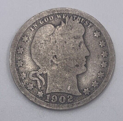 1902 US USA Barber Quarter | American Silver Coin | Fair Grade | a215