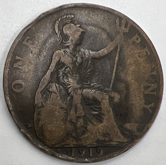 1919 - H Penny George V | British Copper Coin | Fair Collectable Grade | a820
