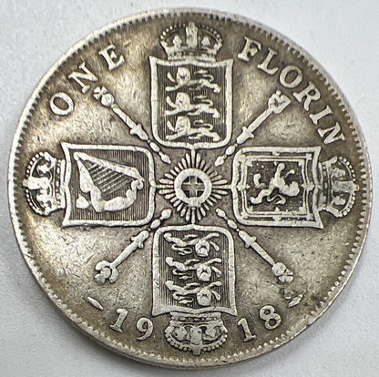 1918 Florin | British Silver Coin | King George V | Collectable Grade | a916