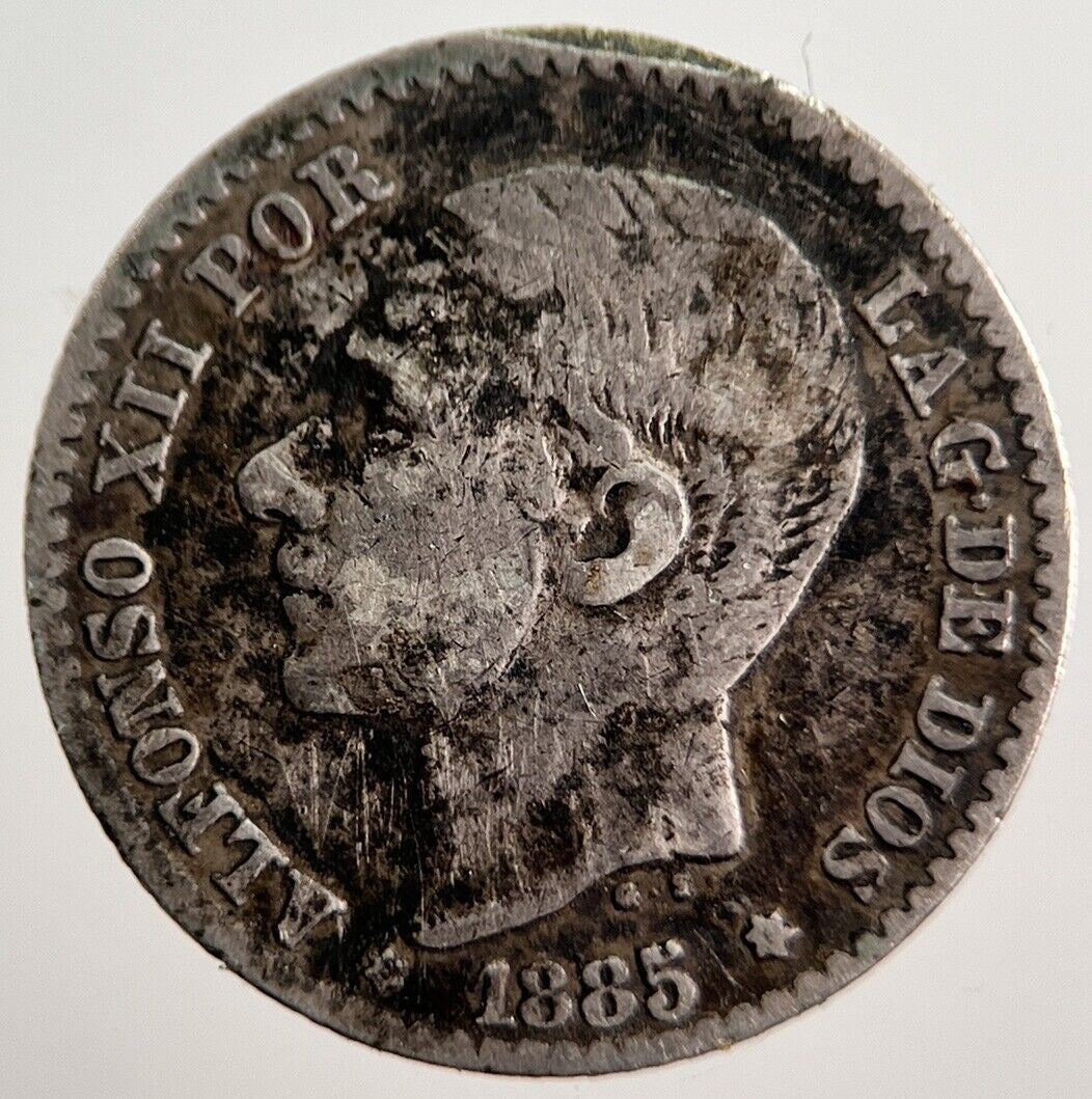 1885 Spain 50 Cents Silver Coin | Collectable Grade | a183