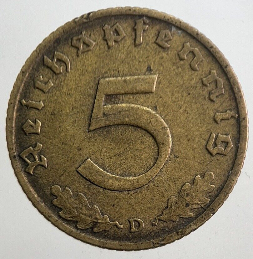 1938 - D Germany Nazi 5 Pfennig Coin | Collectable Grade | a7792