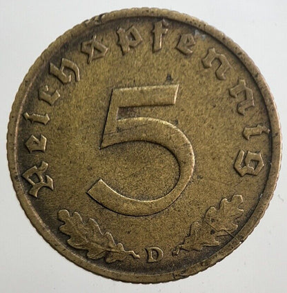 1938 - D Germany Nazi 5 Pfennig Coin | Collectable Grade | a7792