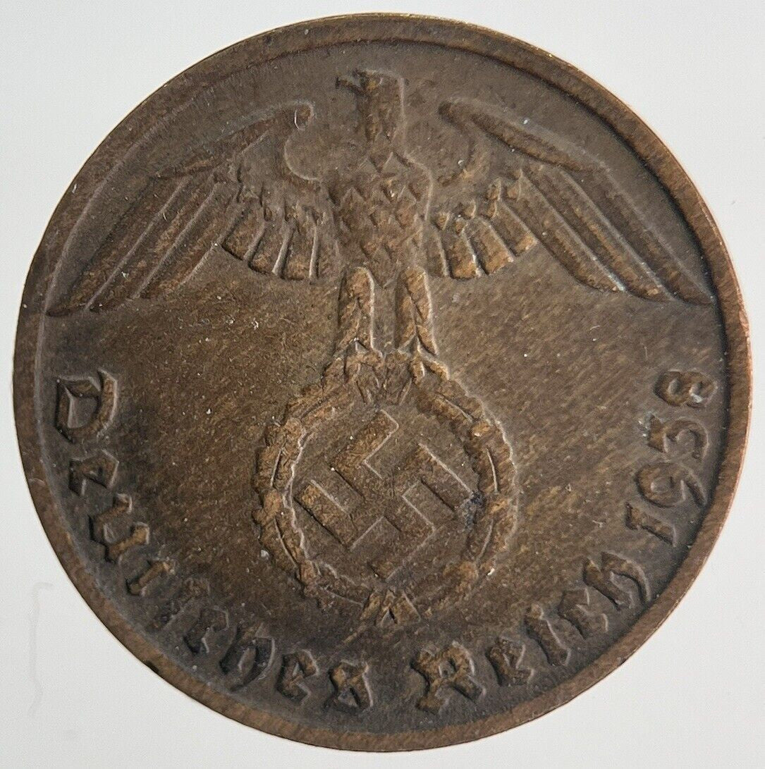 1938 - D Germany Nazi 1 Pfennig Coin | Fine Collectable Grade | a1898