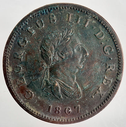 1807 George 3rd III Half-Penny Coin | Very High Grade | a3186
