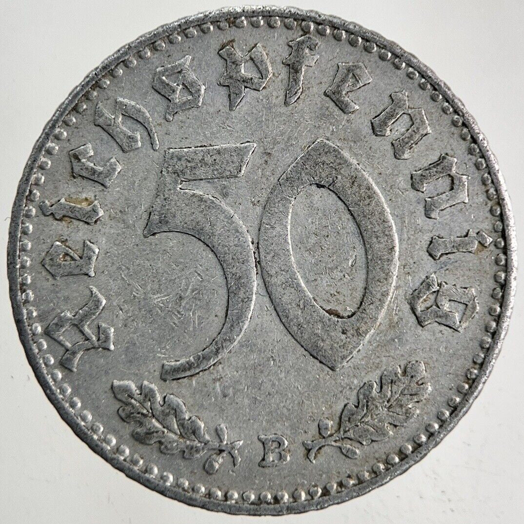 1943 - B Germany Nazi 50 Pfennig Coin | Fine Collectable Grade