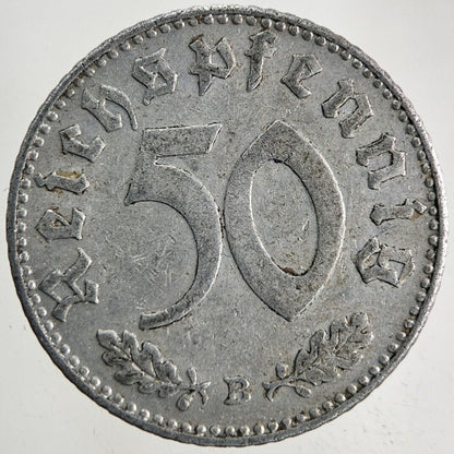 1943 - B Germany Nazi 50 Pfennig Coin | Fine Collectable Grade