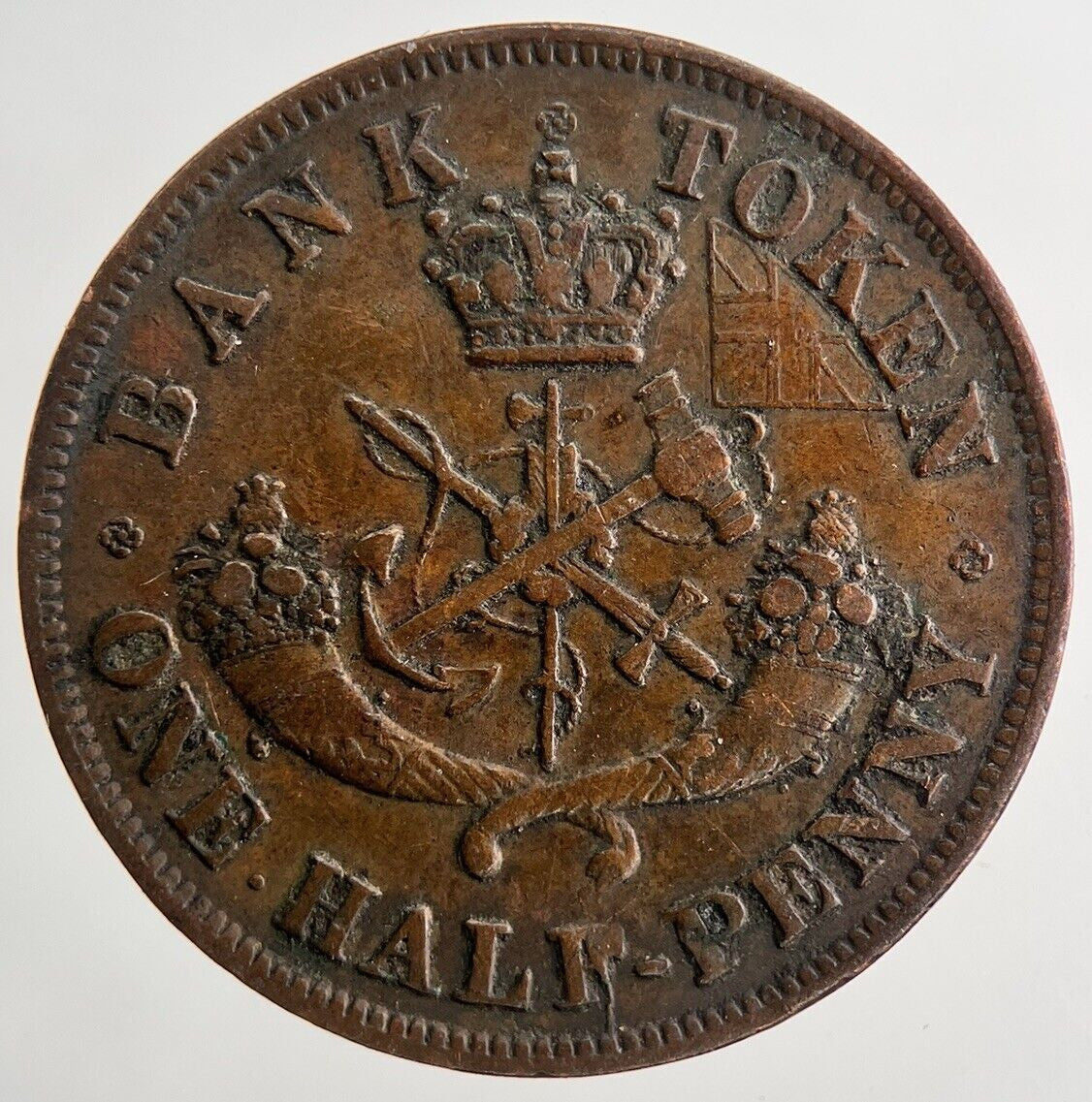 1852 Canada Bank Token Half - Penny Coin | Very High Grade