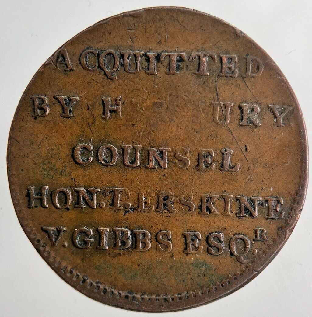 1794 Tried For High Treason Half - Penny Token Coin | Very High Grade | a6526