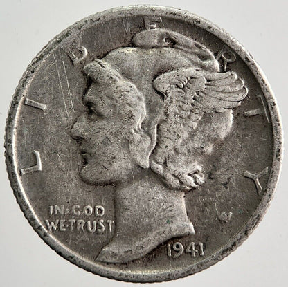 1941 - S US USA Mercury Dime Silver Coin | Fine Collectable Grade