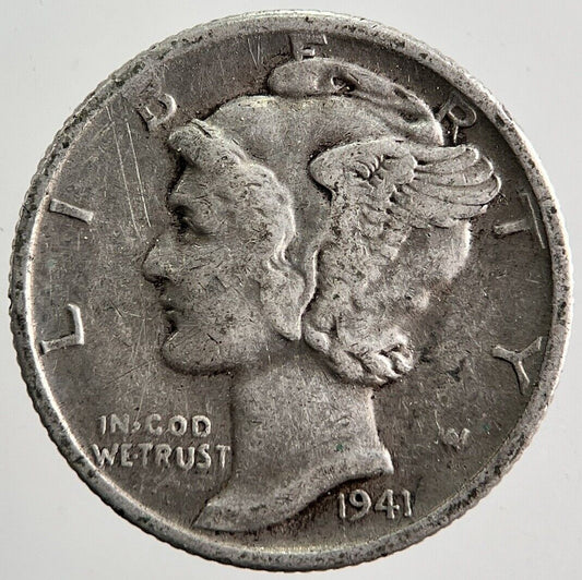 1941 - S US USA Mercury Dime Silver Coin | Fine Collectable Grade