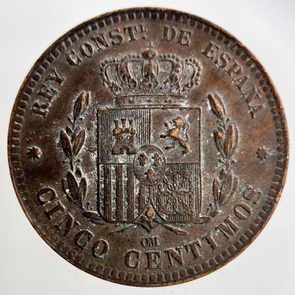 1879 Spain 5 Centimos Coin | Very High Grade