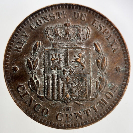 1879 Spain 5 Centimos Coin | Very High Grade