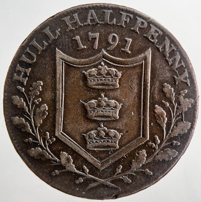 1791 Hull Half - Penny Token Coin | Very High Grade | a6534