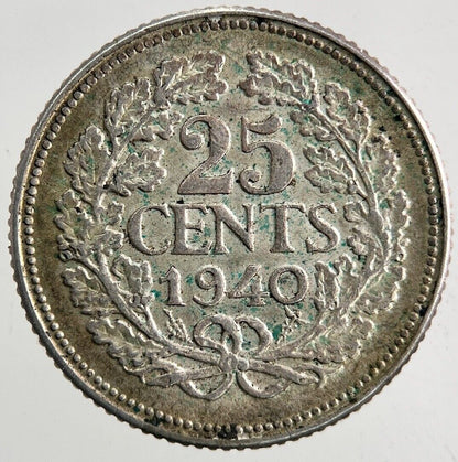 1940 Netherlands 25 Cents Silver Coin | Very High Grade