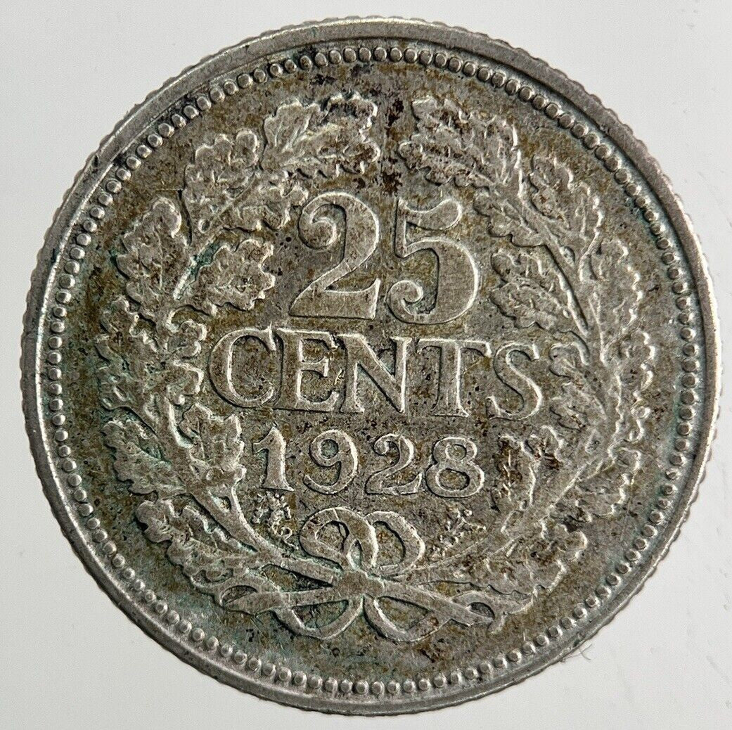 1928 Netherlands 25 Cents Silver Coin | Fine Collectable Grade