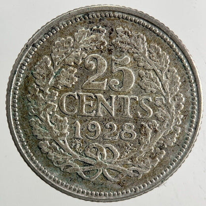 1928 Netherlands 25 Cents Silver Coin | Fine Collectable Grade