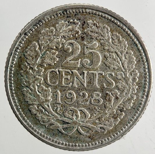 1928 Netherlands 25 Cents Silver Coin | Fine Collectable Grade