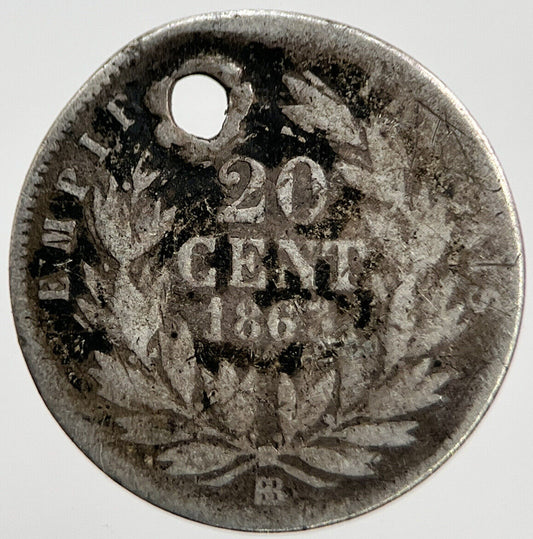 1863 - BB 20 Centimes Napoleon III France Silver Coin | Collectable Grade