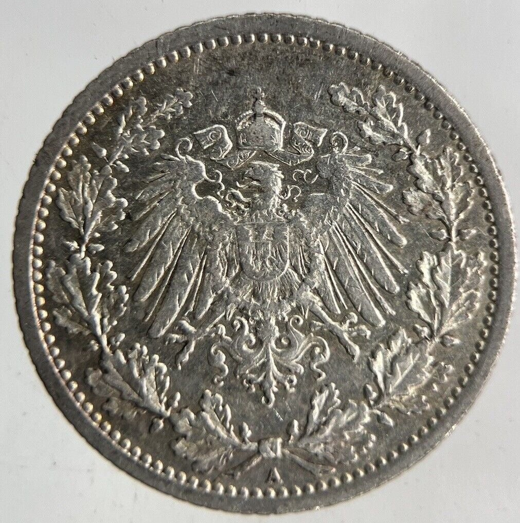 1914 Germany 1/2 Half Mark Silver Coin | Very High Grade