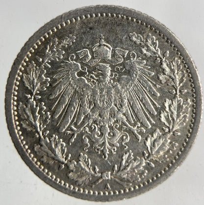 1914 Germany 1/2 Half Mark Silver Coin | Very High Grade