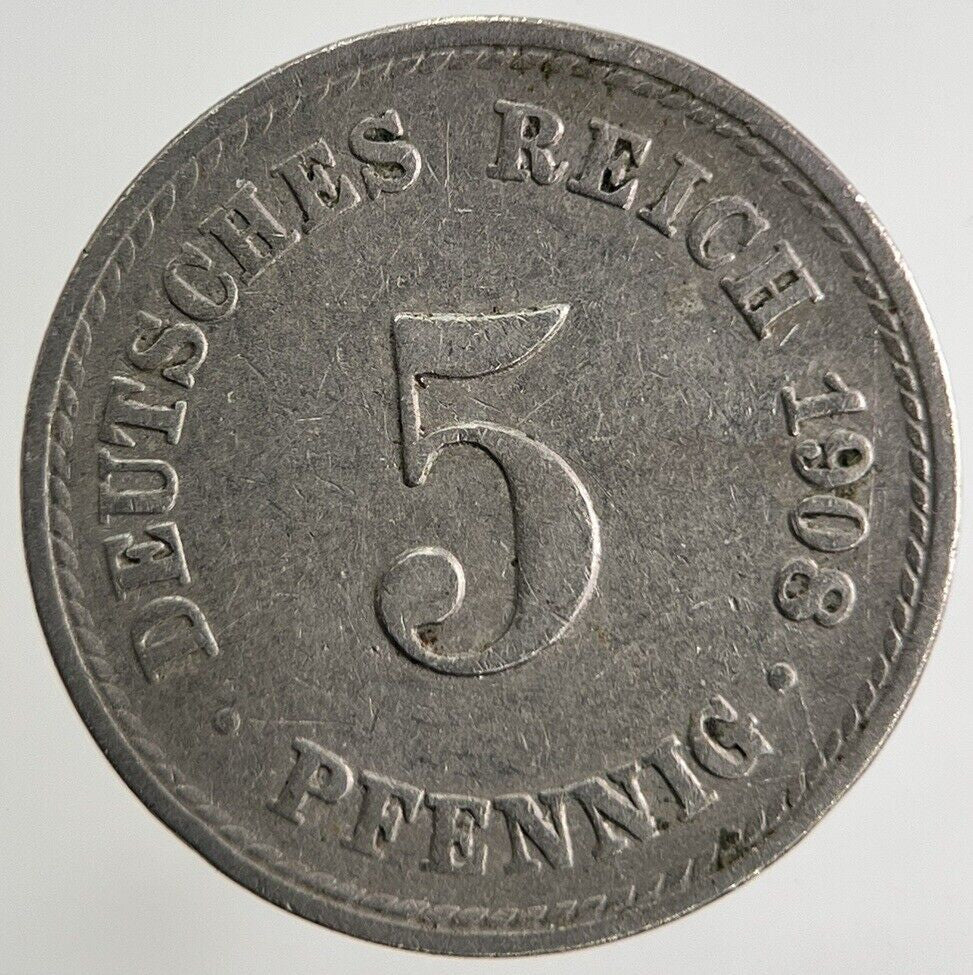 1908 Germany 5 Pfennig Coin | Fine Collectable Grade