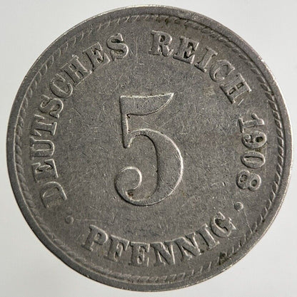 1908 Germany 5 Pfennig Coin | Fine Collectable Grade