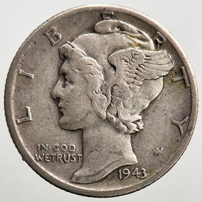 1943 - D US USA Mercury Dime Silver Coin | Fine Collectable Grade | a2847