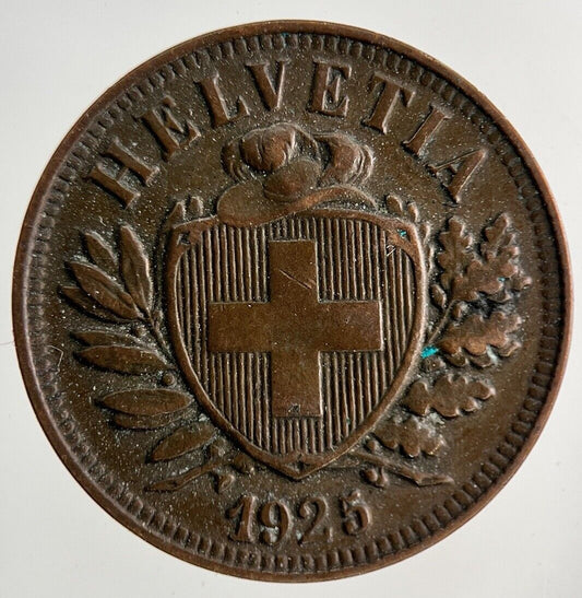 1925 Switzerland Swiss 2 Rappen Coin | Fine Collectable Grade