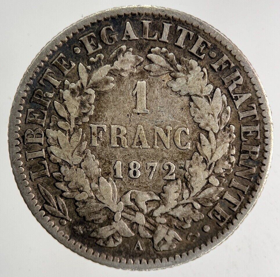 1872 France 1 Franc Silver Coin | Fine Collectable Grade