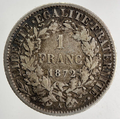 1872 France 1 Franc Silver Coin | Fine Collectable Grade
