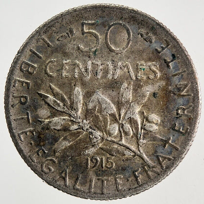 1915 France 50 Centimes Silver Coin | Fine Collectable Grade