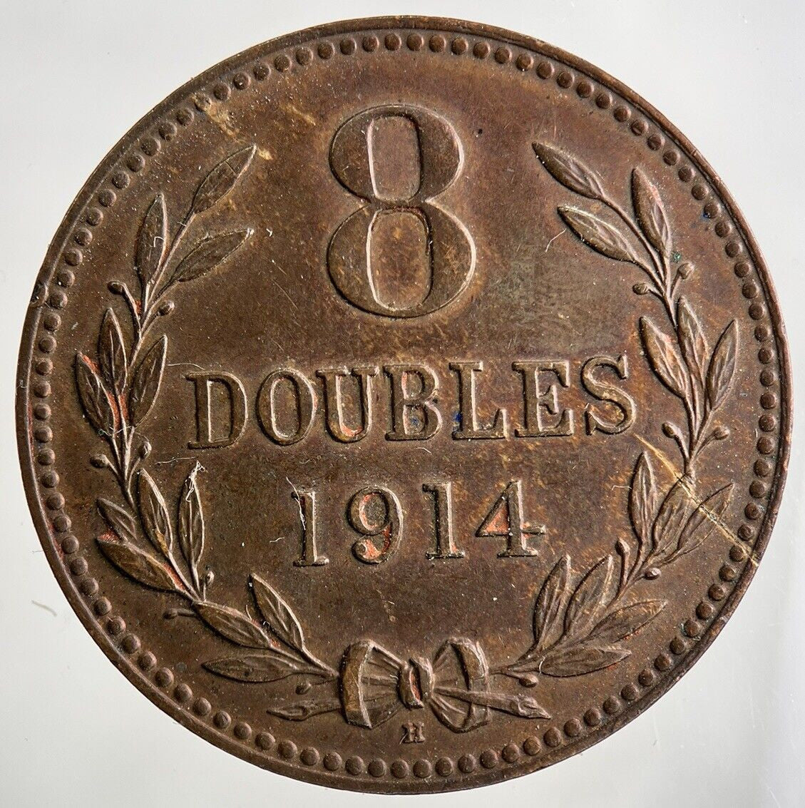 1914 Guernsey 8 Doubles Coin | Fine Collectable Grade