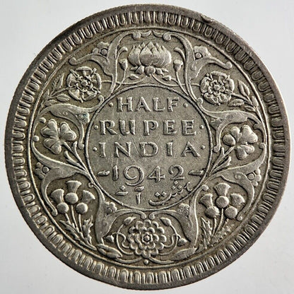 1942 India 1/2 Half Rupee Silver Coin | Fine Collectable Grade