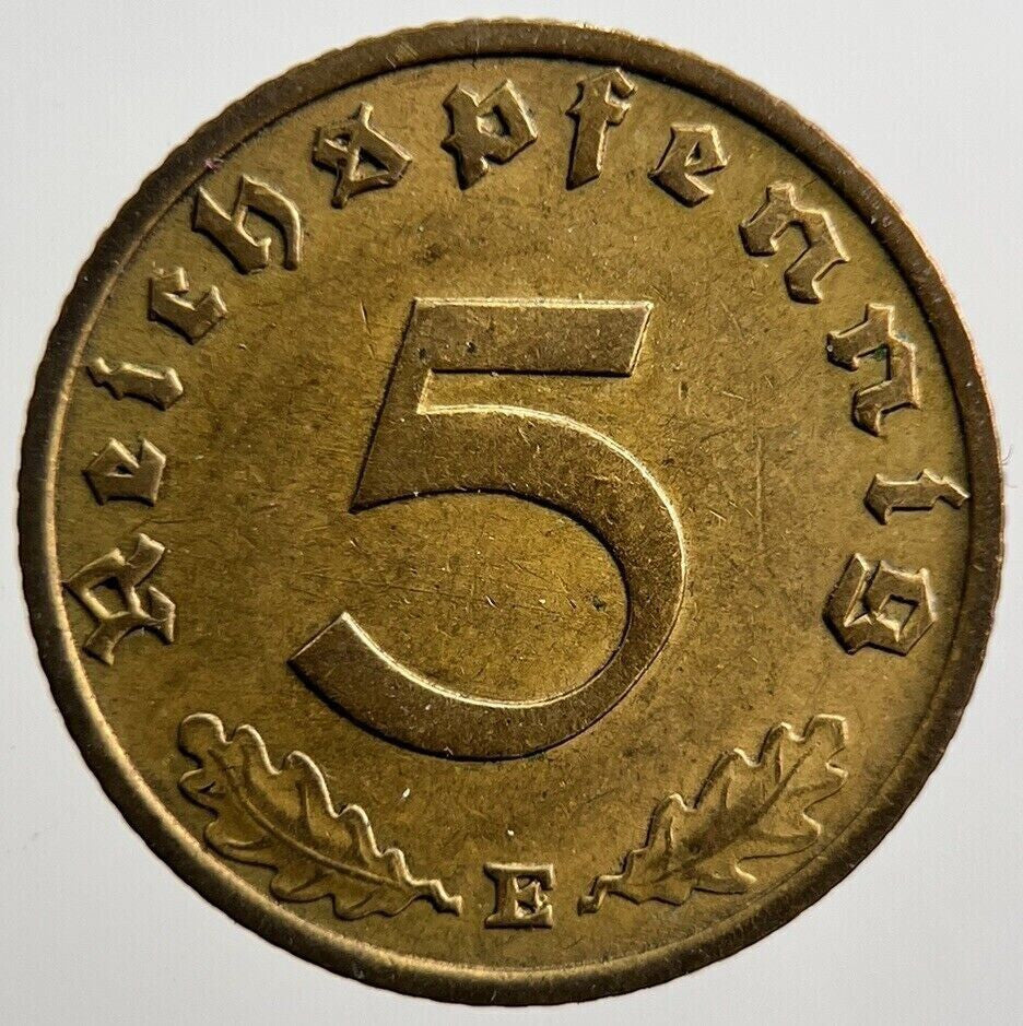 1938 - E Nazi Germany 5 Pfennig Coin | Fine Collectable Grade | a3969