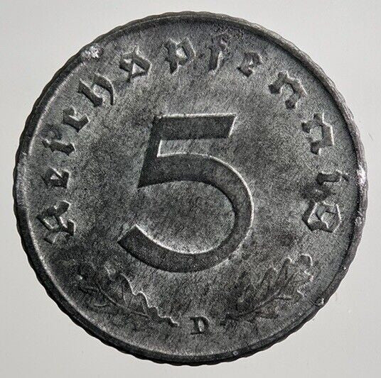 1941 - D Germany Nazi 5 Pfennig Coin | Fine Collectable Grade | a892